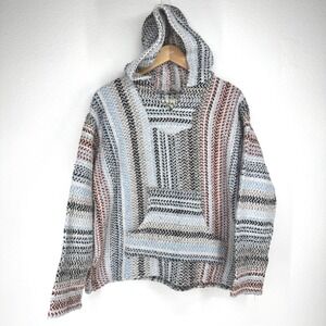 Baja Joe Earth Ragz Striped Hoodie Pullover Mens Small Surfer Grunge Hippie Eco